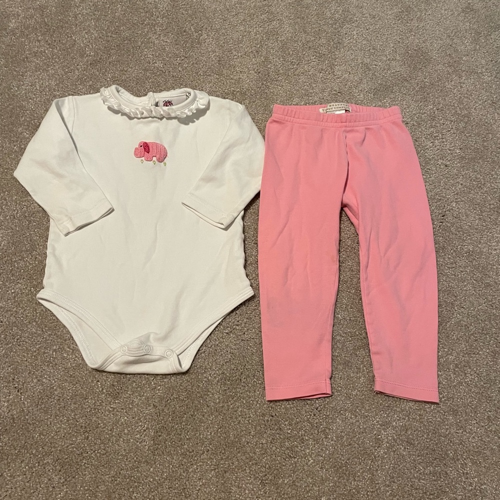 TBBC 12-18 month play leggings & a 12 month shower me with love elephant onesie
